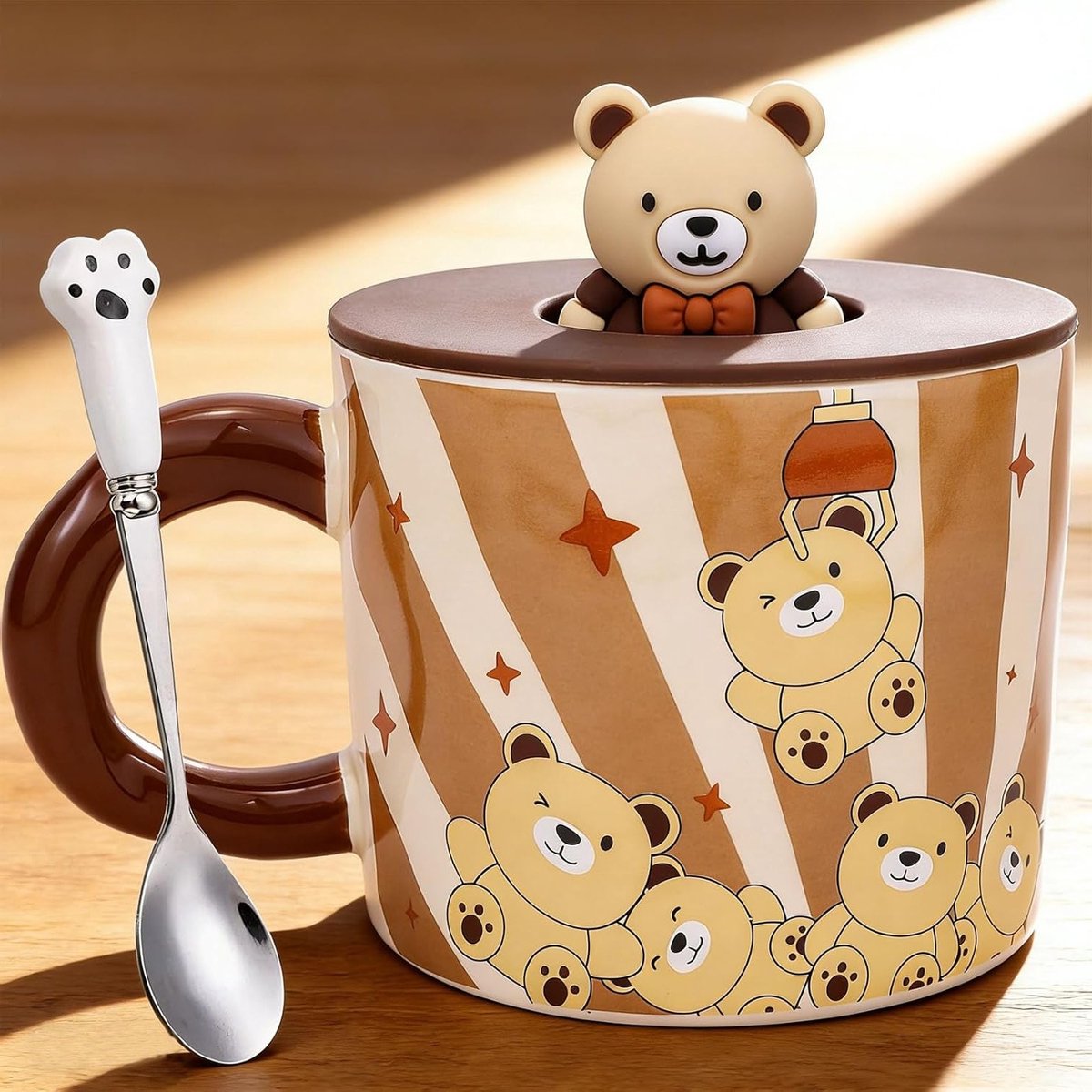 Schattige 3D Berenmok met Deksel - Keramische Koffiemok van 400ml voor Thee en Koffie, Perfecte Verjaardagscadeau voor Vrouwen, Mannen en Vrienden