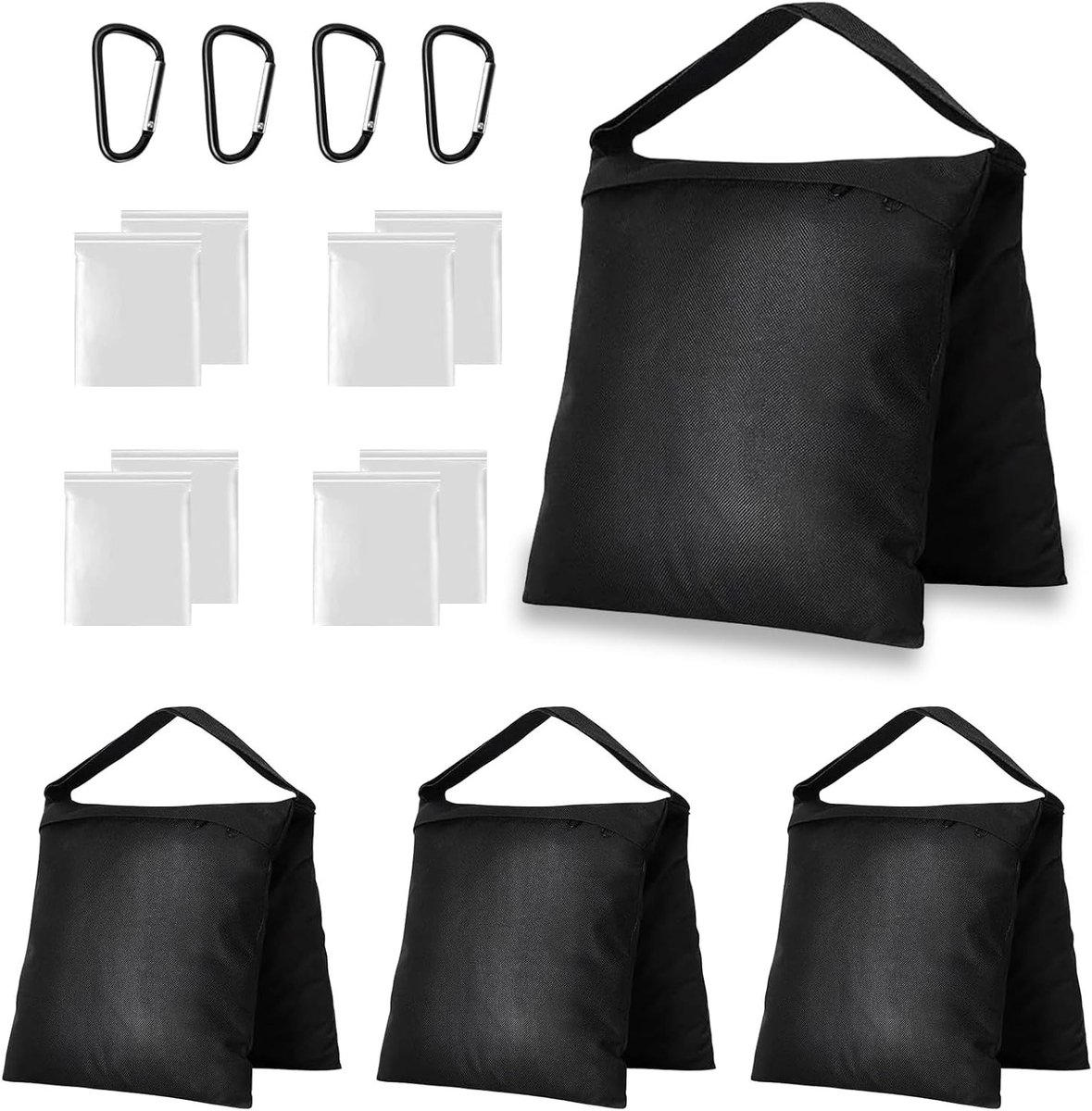 Set van 4 Zandzakken voor Statief, 27 x 58.5 cm, Oxford 600D Tegengewichten met Haken en Vergrendelbare Tas voor Fotografie en Stabiliteit