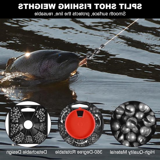 Complete Set van 358 Stukjes Split Shot Vislood met 7-Vak Dispenser - Geschikt voor Rivier, Zoetwater, Makreel en Diep Water voor Optimale Stabiliteit van Vislijn en Aas — afbeelding 3