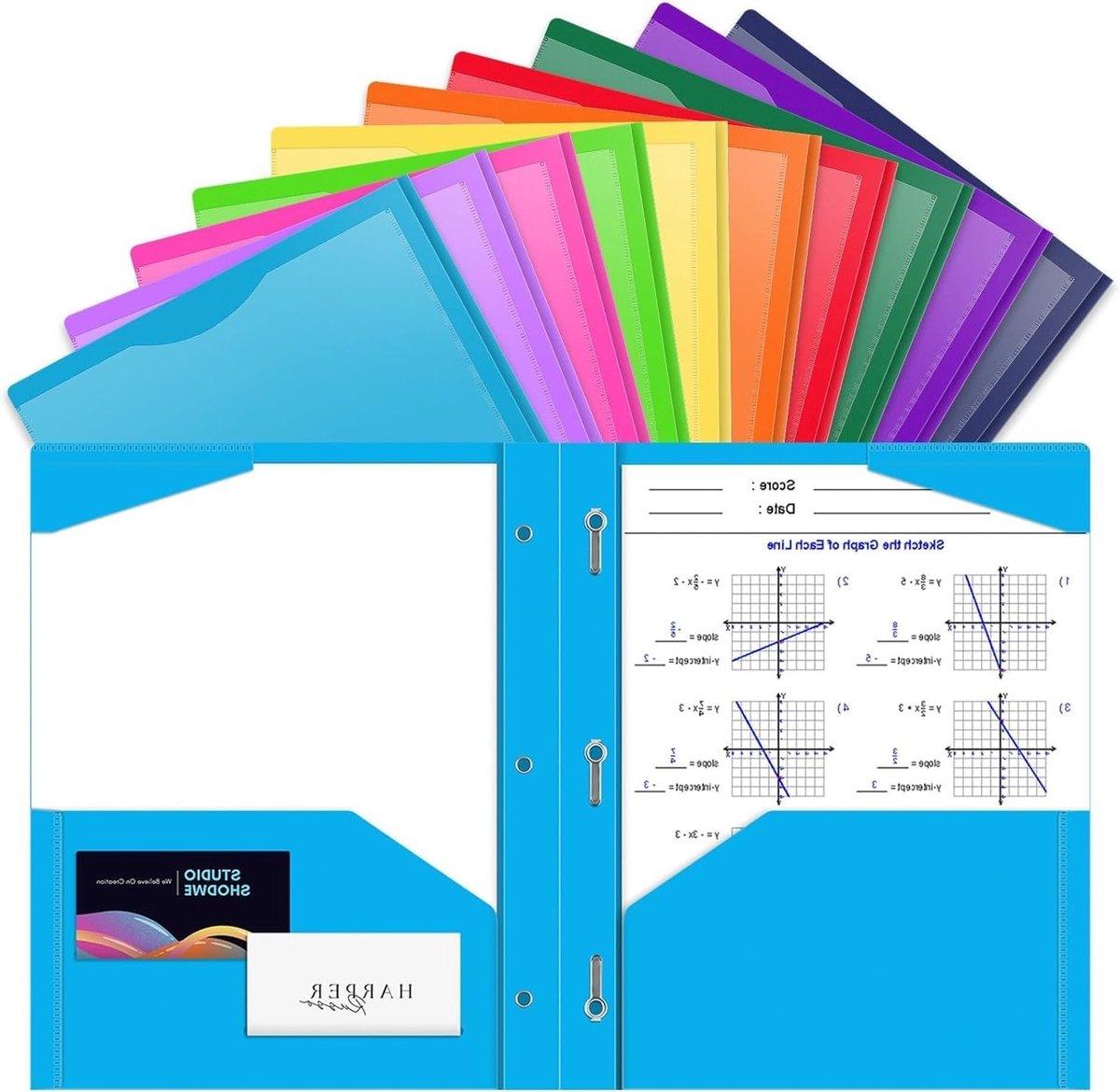 Set van 10 A4 Plastic Mappen met 2 Vakjes, 3 Stiksels en 2 Kaartslots - Duurzame en Scheurvaste Pocketbinders voor School en Kantoorwerk