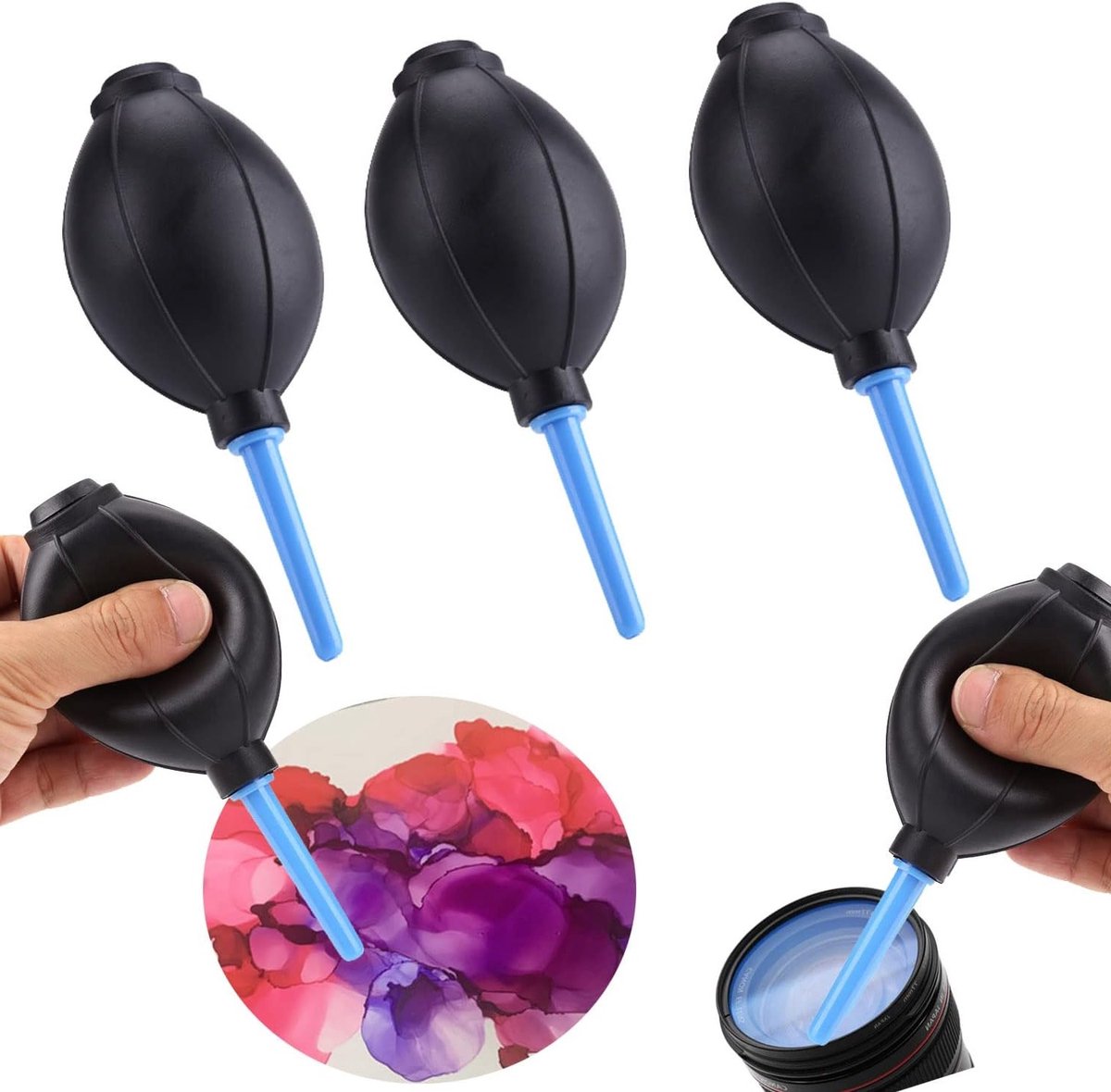 Set van 3 Zachte Alcohol Inkt Luchtblazers voor Camera Reiniging en Creatieve Projecten, Ideaal voor Schilderen en Tekenen