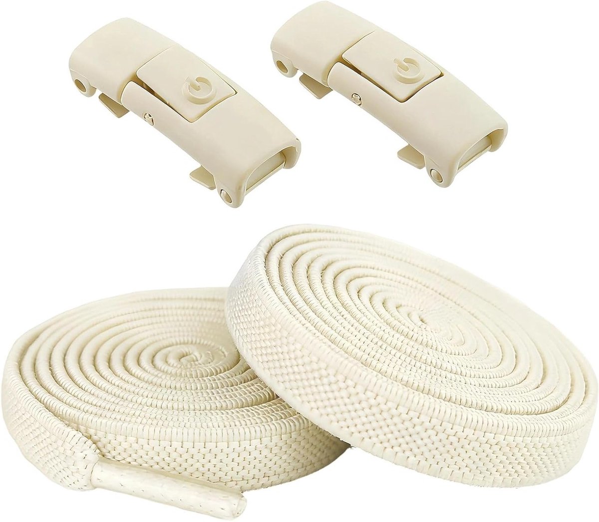 Set van 2 elastische veters zonder strikken, 8 mm brede platte laces met 2 snelsluitingen, ideaal voor sport en casual gebruik, beige kleur