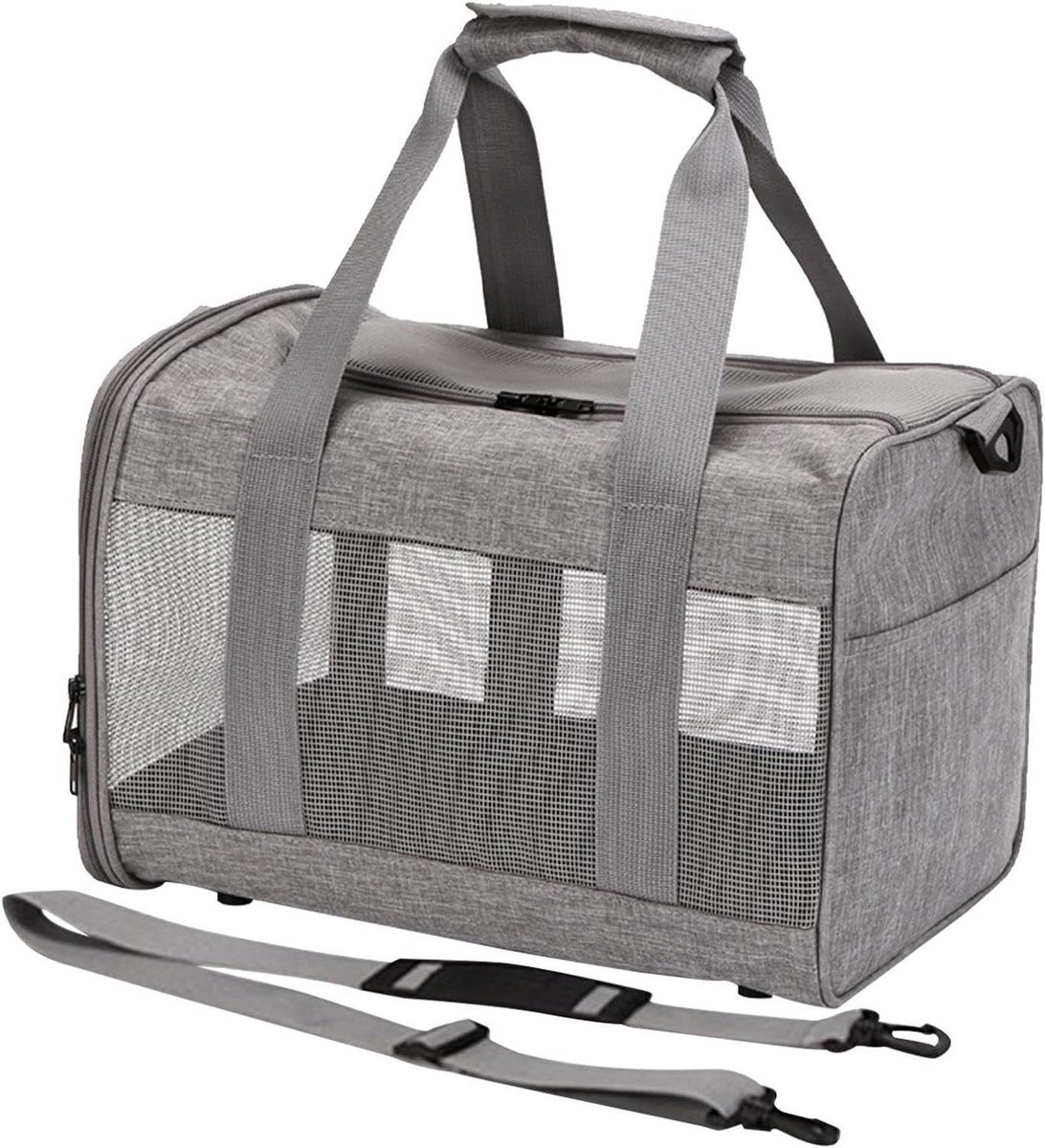 Draagbare Huisdier Tas - Reisbench Kat - Veilig Transport - Vliegtuig Goedgekeurd - 38x25x26cm - Grijs