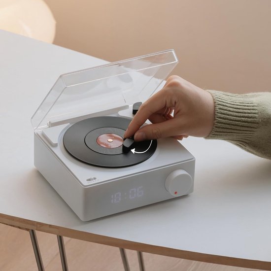 Bluetooth-luidspreker in de vorm van een platenspeler, draadloze Bluetooth-luidspreker met kaartinvoer, draagbare draadloze wekker, 3 standen, geschikt voor de slaapkamer, wit. van Merkloos — afbeelding 4