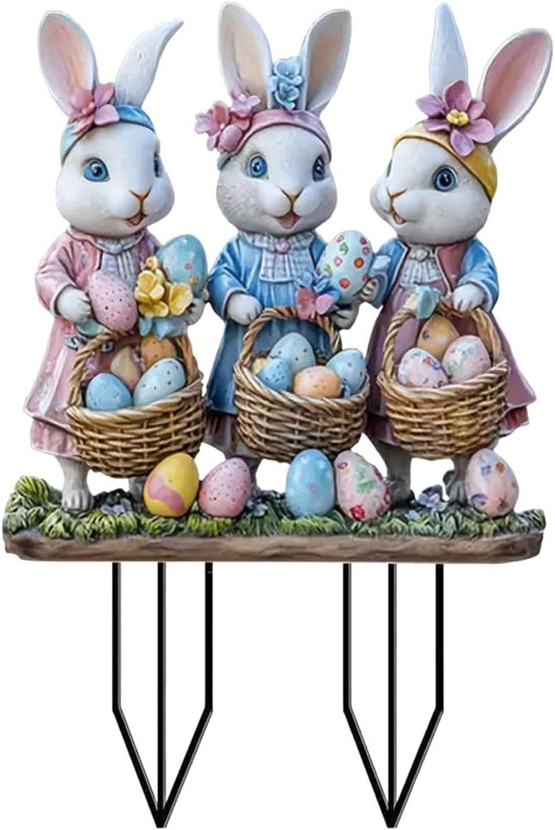 Paashaas Tuinsteker - Paasdecoratie Buiten - Feestelijke Tuindecoratie - Weerbestendig Materiaal - 20 x 30 cm - Beige