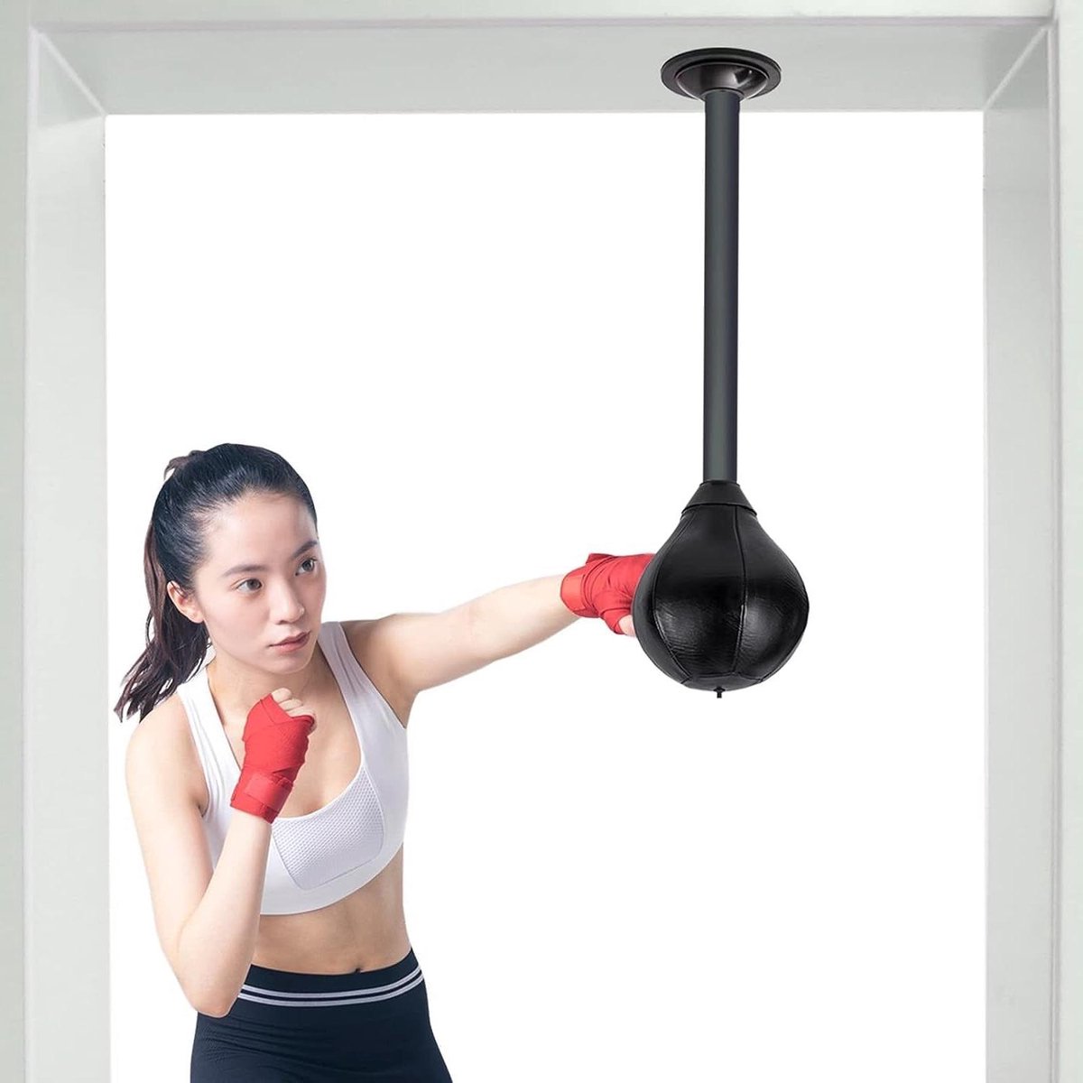 Boksbal Dubbel - Snelheidsbal - Training Snelheid - Stevige Zuignap - 65 cm Hoog - Zwart