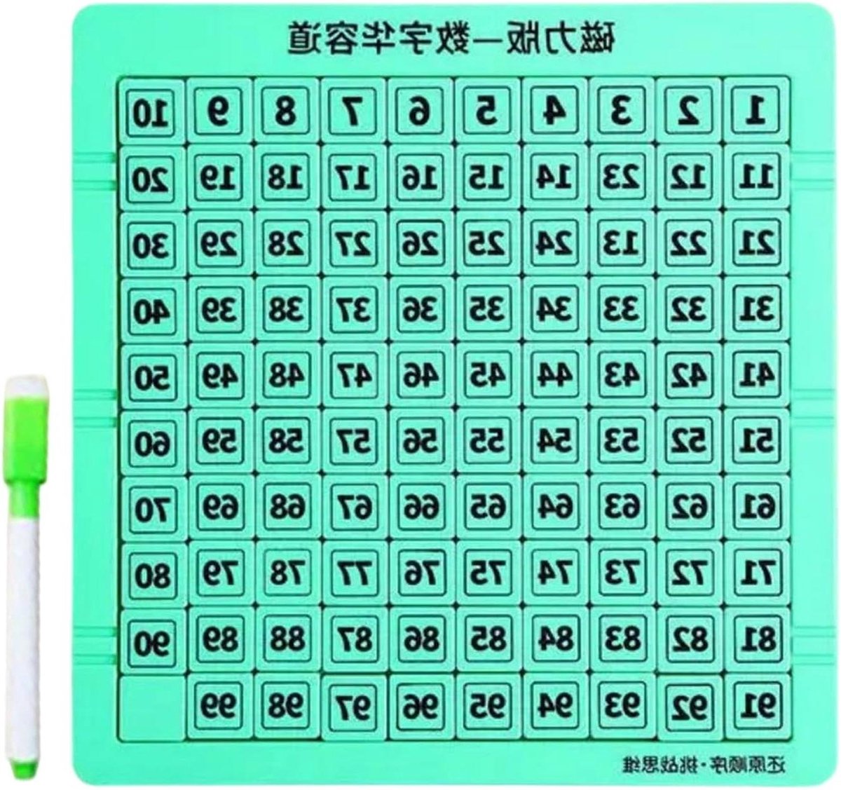 Schuifpuzzel 1-99 - Cijferpuzzel - Wiskundig leren - Met krabbelbord - 263 x 256 cm - Groen