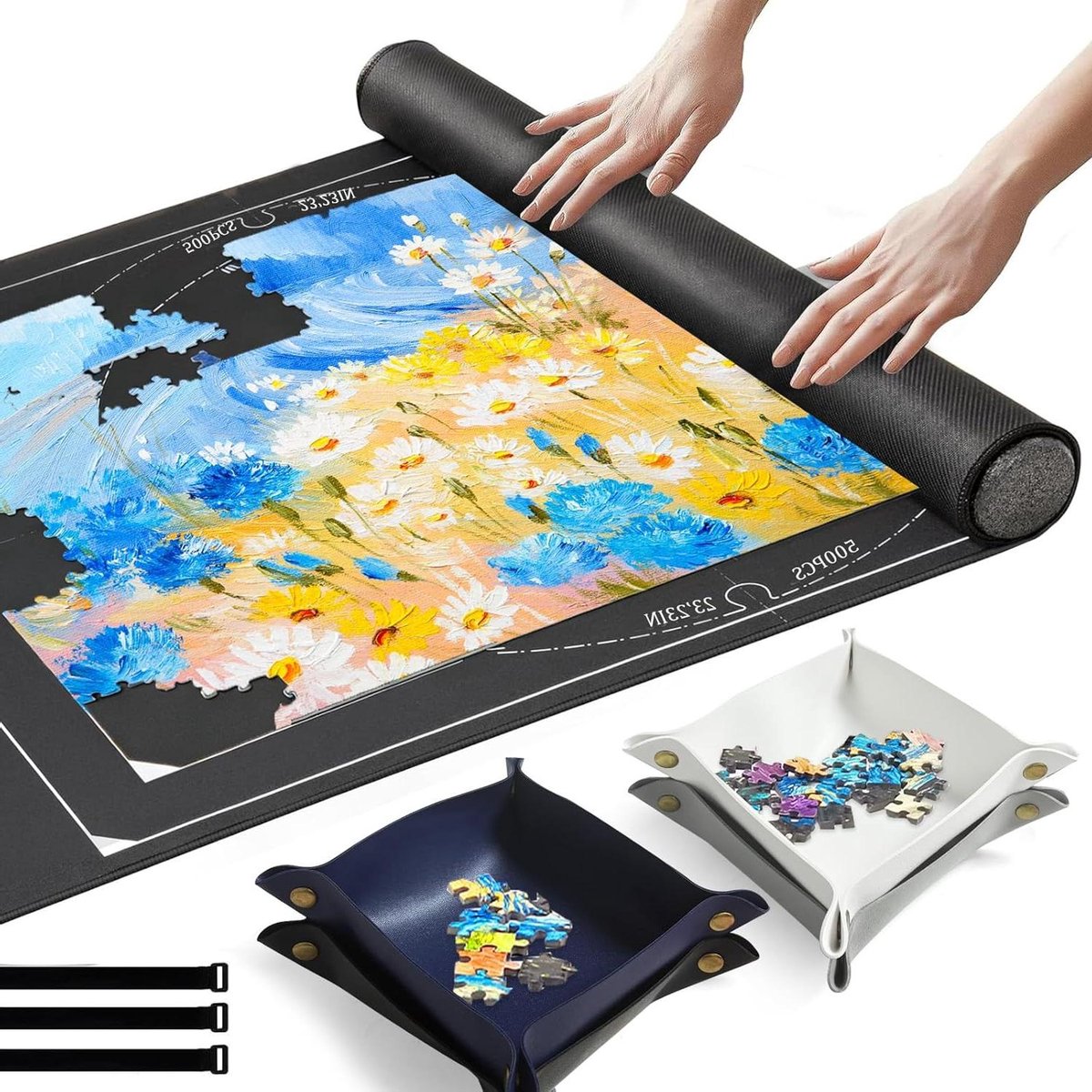 Puzzelmat - Puzzelrol - Puzzels Opbergen - Met Sorteerders - Tot 1500 Stukjes - Grijs
