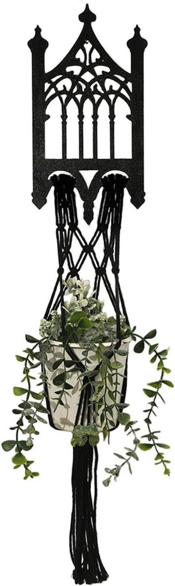 Plantenhanger - Handgeweven Decoratie - Ruimte Verfraaien - Boho Gotische Stijl - 20 x 140 cm - Zwart