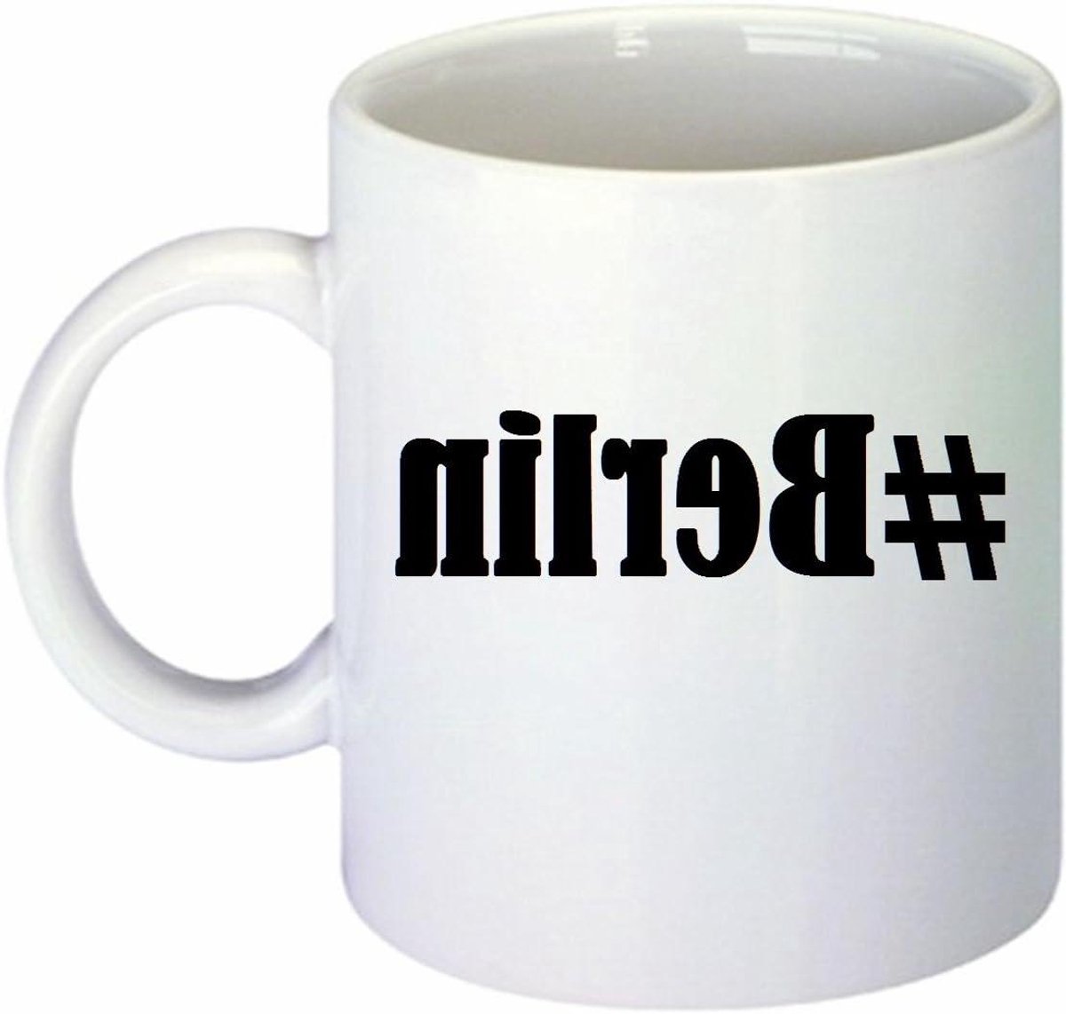 Koffiemok Berlijn - Theemok Hashtag - Koffie Drinken - Ruit Patroon - Hoogte 95 cm - Wit
