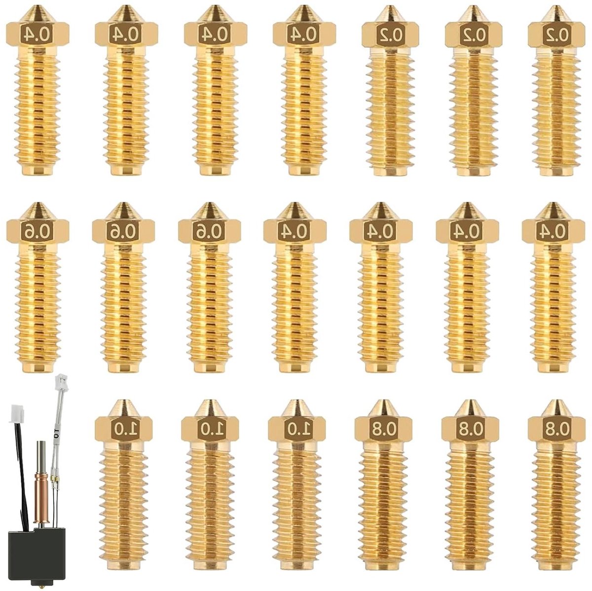 3D Printer Nozzles - Printkop Set - Gedetailleerd Printen - 20 Delige Messing Set - Diverse Maten - Goud