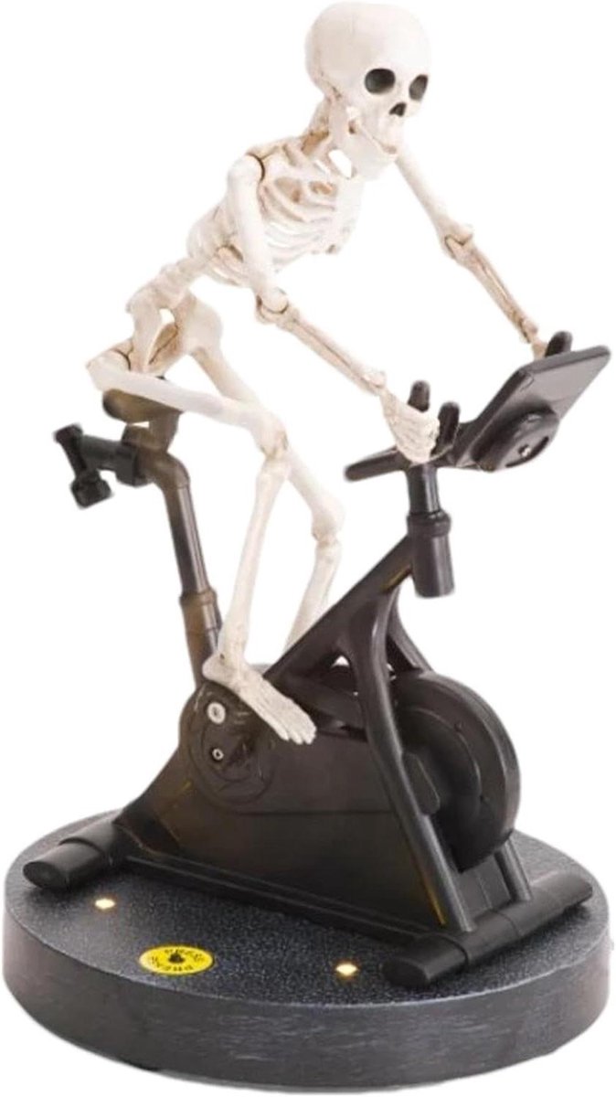 Skelet Hometrainer - Halloween Decoratie - Griezelige Sfeer - Geanimeerde Actie - 22 x 22 x 17 cm - Grijs