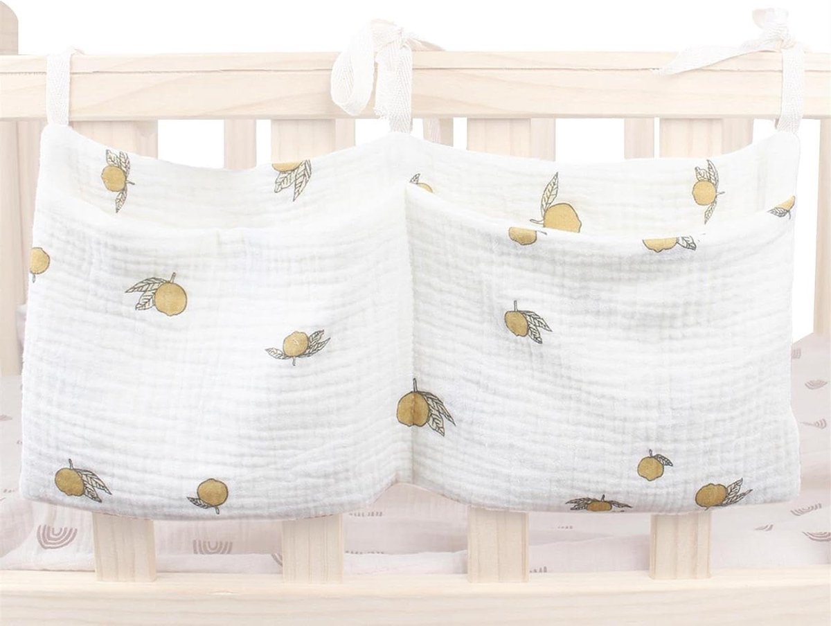Opbergtas Wiegbekleding - Babykamer Organizer - Babybenodigdheden Opslaan - Dubbele Zakken Ontwerp - 39x20 cm - Citroen
