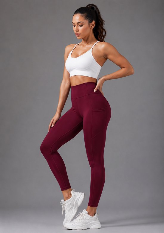 SparkNine Pacepocket dames sportlegging - met handige zakken - S - rood - hoge taille - elastisch - squatproof - niet doorschijnend — afbeelding 2