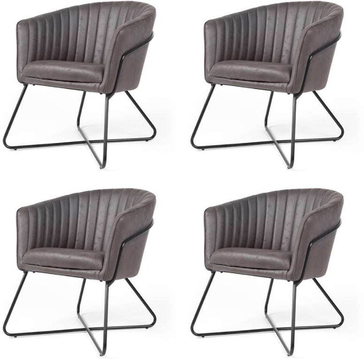 Eetkamerstoel - Nova - lederlook Soft antraciet (4 stuks)