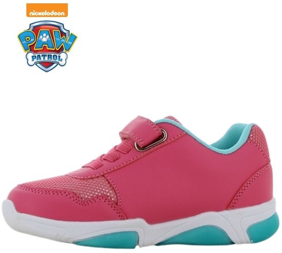 Roze sneaker met klittenbandsluiting, Paw Patrol print en lichtjes in de zolen.