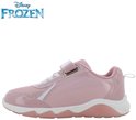 Roze glanzende Frozen sneaker met witte zool en klittenbandsluiting.