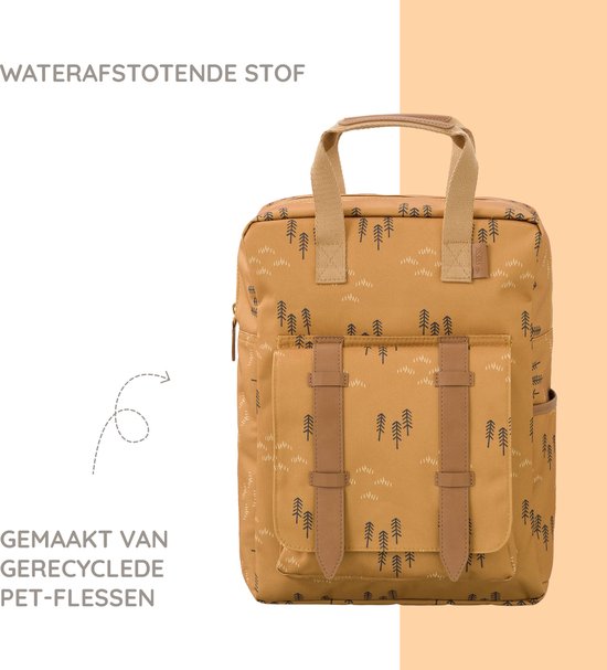 Fresk Grote Rugzak voor kinderen 5-7 jaar - 9,3 L - Schooltas Kind Unisex - Verstelbare Schouderbanden - Waterafstotende Rugtas - Mosterd - Woods Spruce Yellow