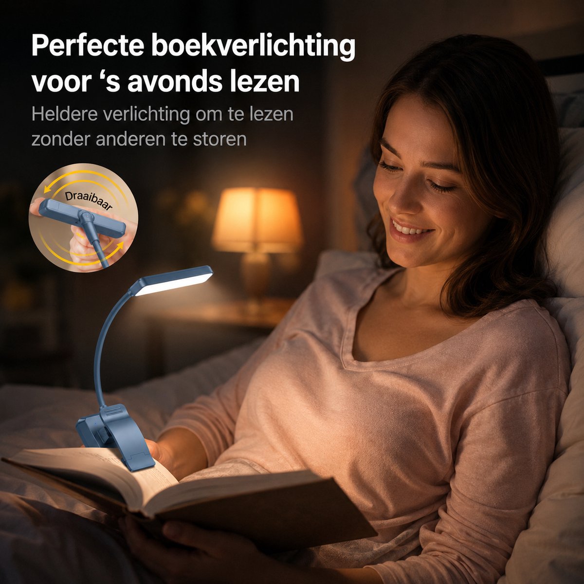 Sounix LED Leeslampje voor Boek met Klem - 315° draaibaar Leeslamp - 24 LED - Boeklampje met 3 Lichtstanden - Oplaadbare boeklamp USB - Dimbaar - Blauw — cadeau in Gadgets - foto 2