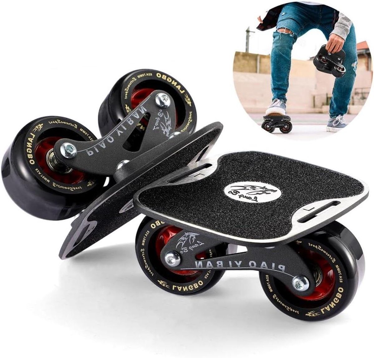 Drift Skates Split Skateboard Agile Driften Niet-slip Aluminium 5.08 cm Wielen Zwart