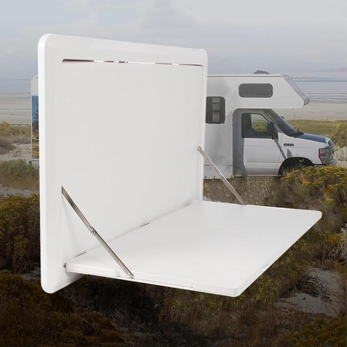 Opvouwbare Tafel - Klaptafel Camper - Buiten Eten - Met Geïntegreerd Licht - 80x45 cm - Wit