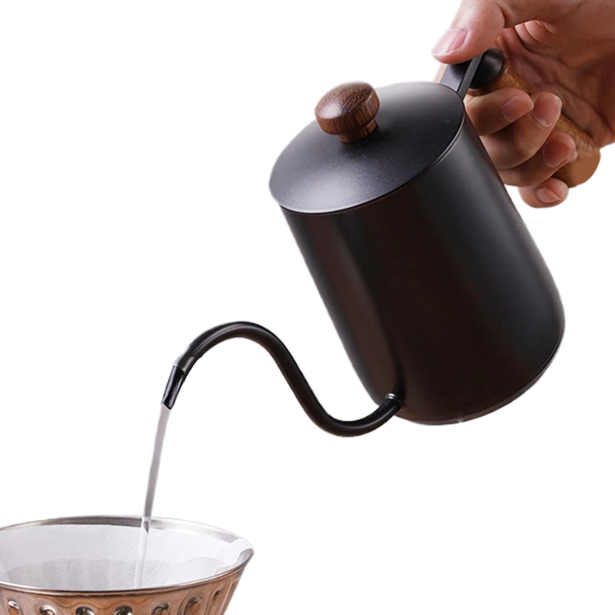 Giet waterkoker - Koffiezetkan handmatig - Precisie koffie zetten - Ergonomische controle - 600 ml inhoud - Zilverkleurig