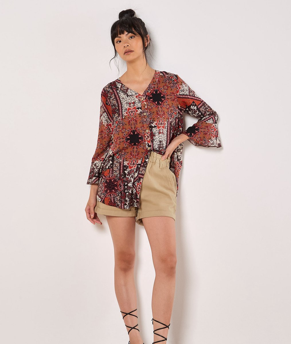 Patchwork Scarf Print Blouse
