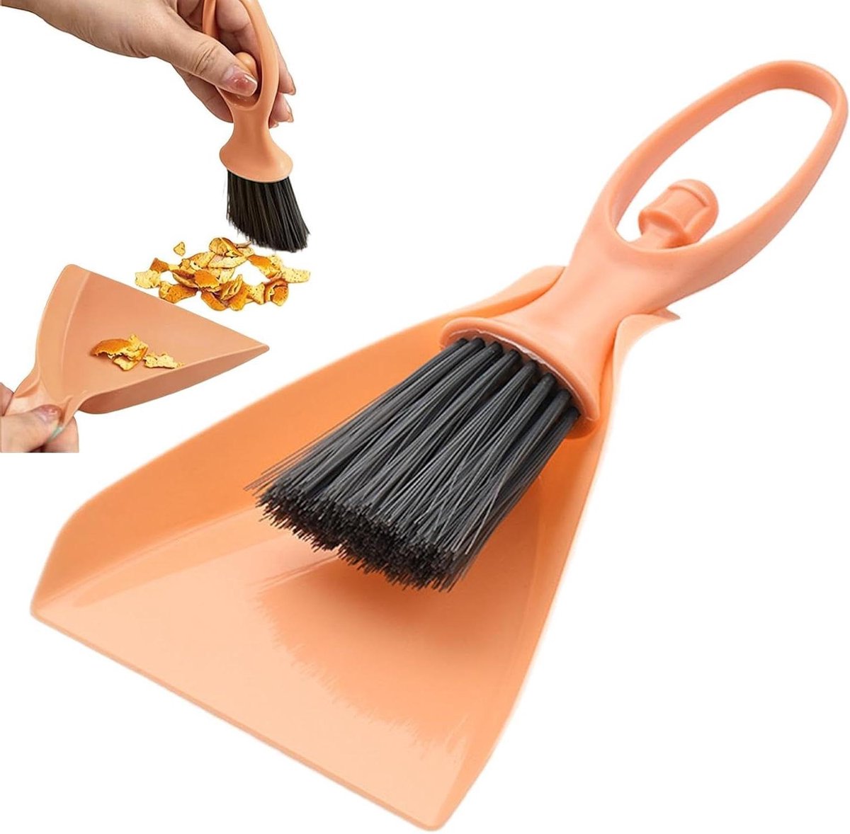 Handveger en blik - Reinigingsset - Snel opruimen - Precisie borstelontwerp - 11x235 cm - Oranje