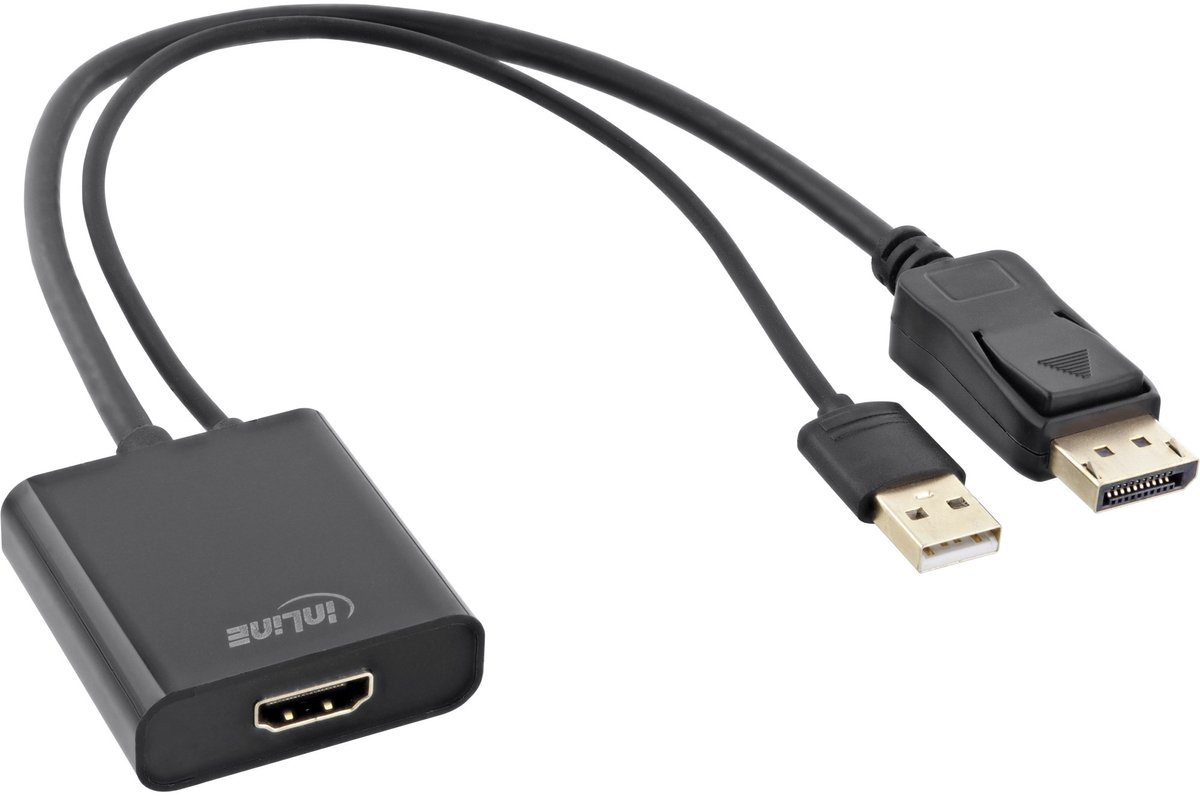 InLine HDMI (v) naar DisplayPort (m) Adapter - 4K 30Hz - 0,3 meter - Zwart