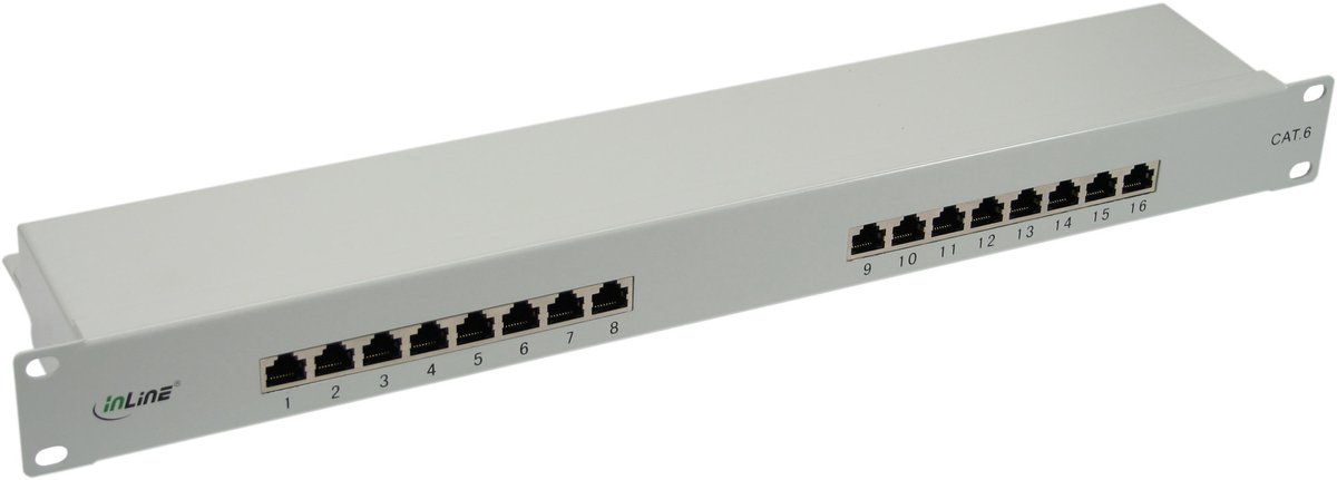 16-poorts Cat6 Patchpaneel - STP Afgeschermd - 1U - 19 formaat - Grijs