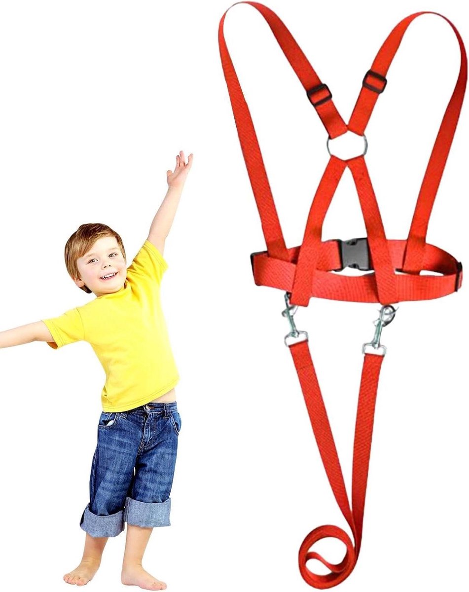 Kinder Veiligheidsharnas - Leid Touw - Buitenactiviteiten - Versterkte Constructie - 200cm Lengte - Rood