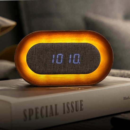 Ovale Wekker - Houten Klok - Wakker Worden - Touch Bediening - Niet gespecificeerd - Walnoot — afbeelding 3