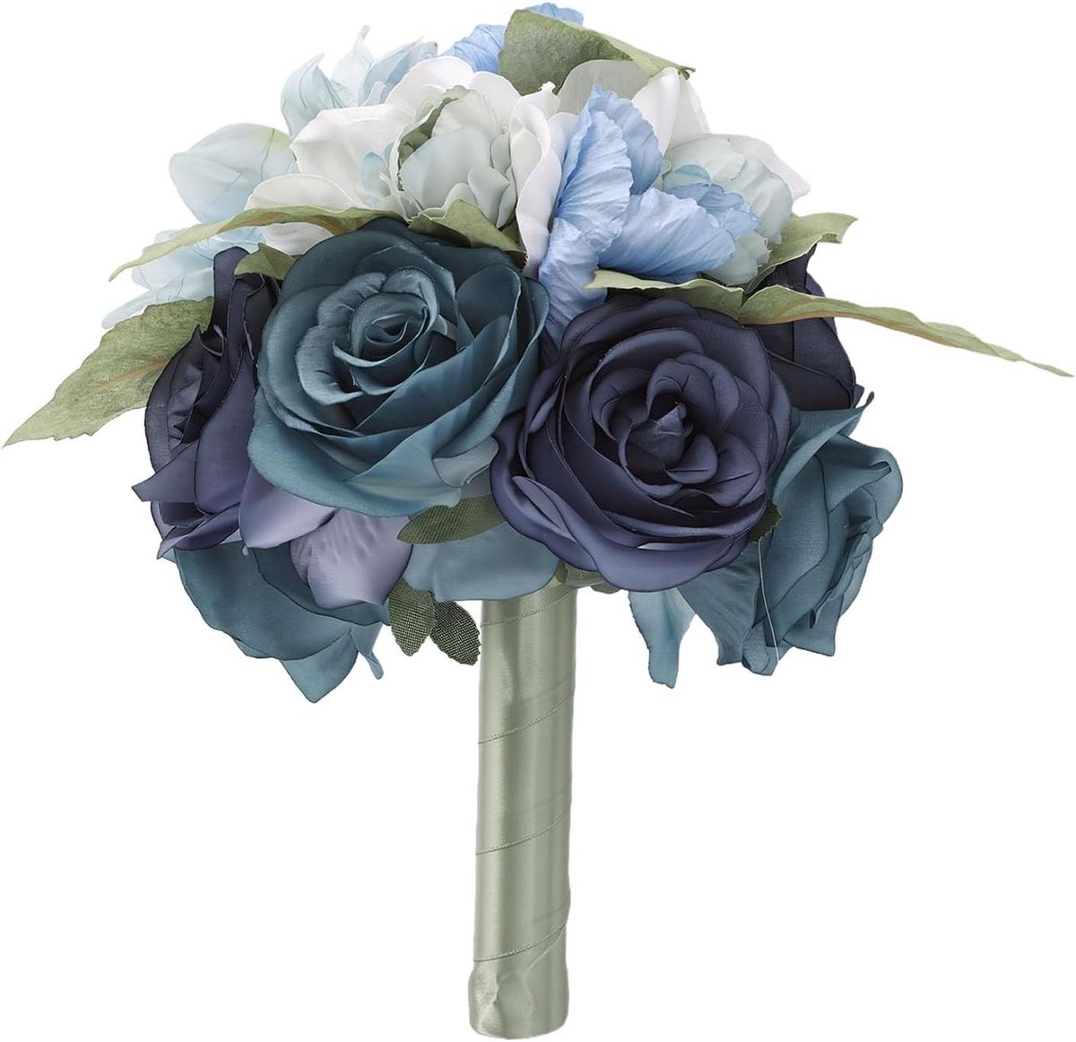 Bruidsboeket - Zijden bloemen - Bruiloft decoratie - Realistisch ontwerp - 30 cm hoog - Blauw wit