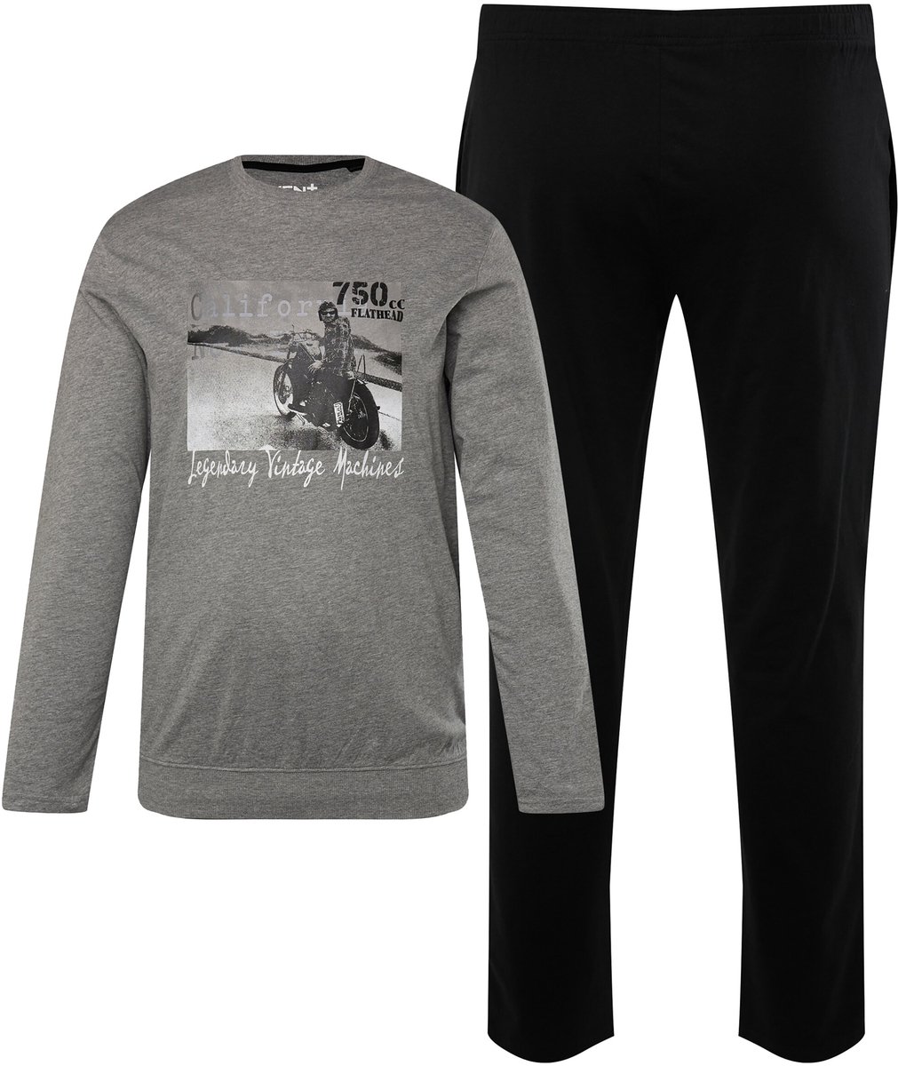 Men Plus - Heren - Pyjama tweedelig Buik-Fit shirt met lange mouwen lange broek - Antraciet melange - Maat XXL