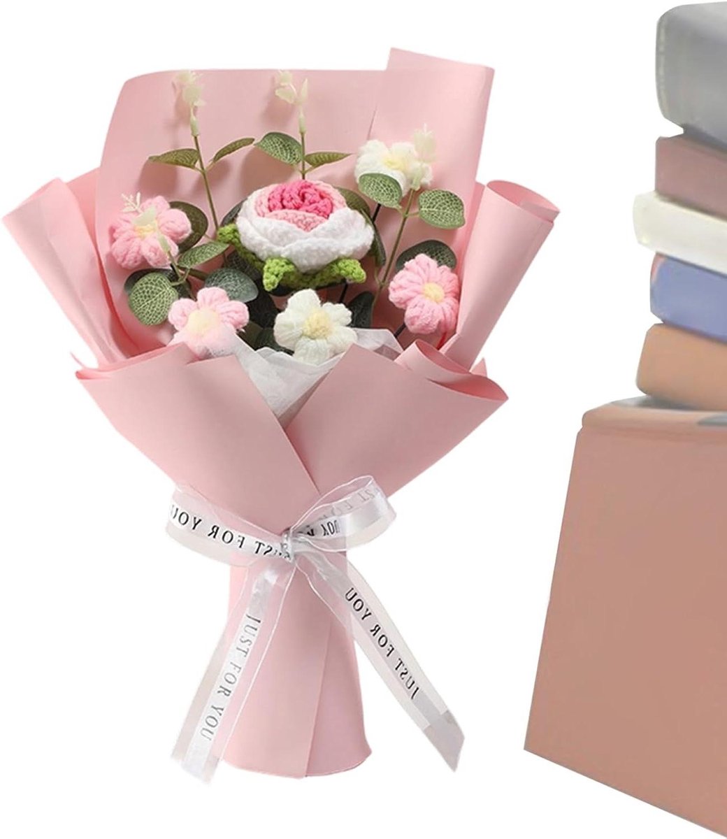 Gehaakte Bloemen - Decoratief Boeket - Huis Decoratie - Handgemaakt Vakmanschap - 5x20x5 cm - Roze