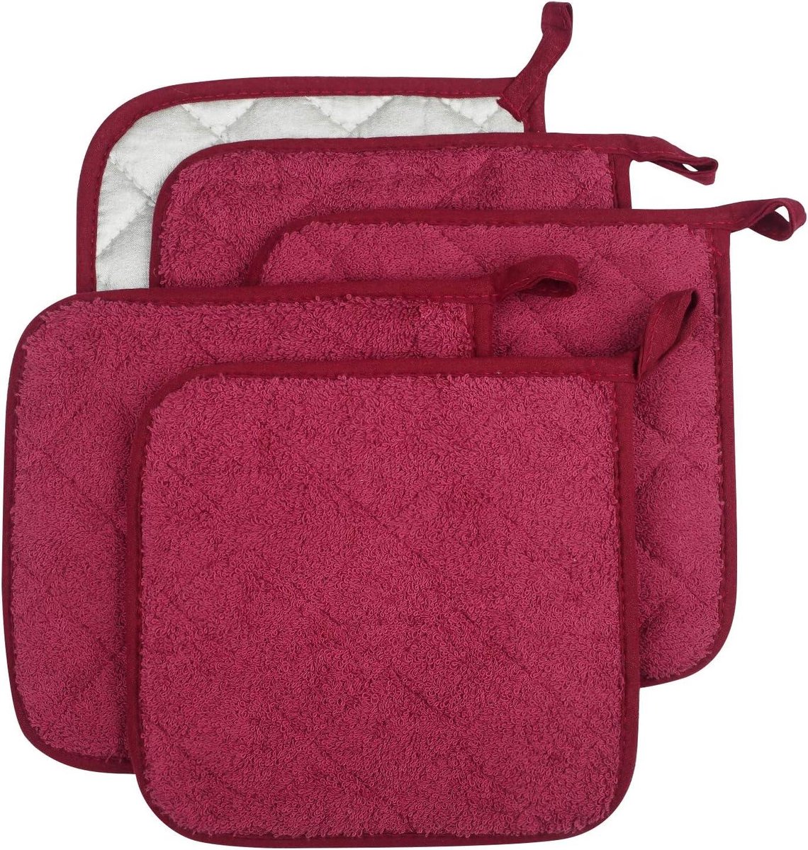 Keukenhandschoenen Set - Ovenwanten - Koken Bakken - Warmtebestendig Katoen - 5 Stuks - Wijnrood