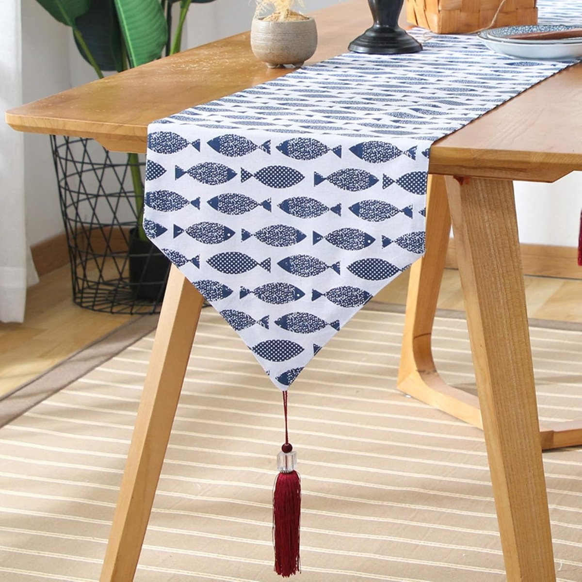 Tafel Runner - Tafelkleed Katoen - Eettafel Decoratie - Krimpbestendig - 33x120CM - Marineblauw