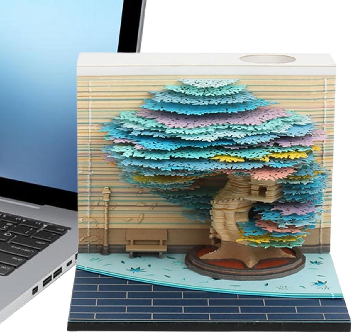 Scheurkalender Bureau - Papieren Sculptuur - Dagelijkse Planning - 3D Kunst Ontwerp - 8.5 x 6.3 cm - Natuurlijk