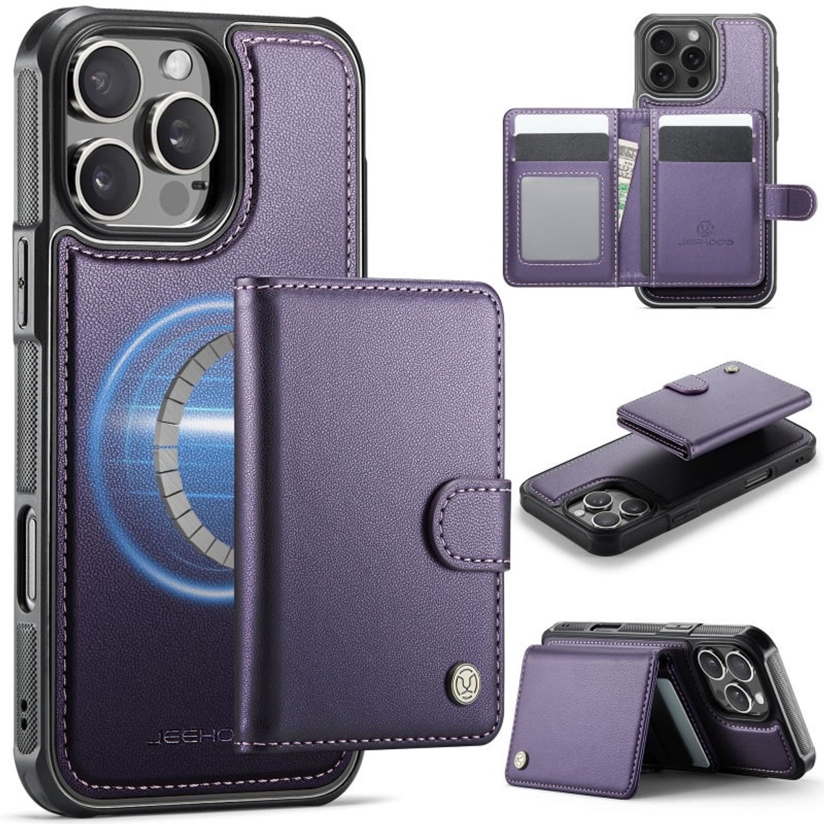 Luxe 2-in-1 Backcover + Magnetische/Afneembare Kaarthouder voor iPhone 16 Pro _ Paars
