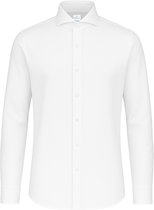 Vercate - Strijkvrij Overhemd - Japanese Knitted - Piqué Katoen - Wit - Slim Fit - Lange Mouw - Heren - Maat 39/M