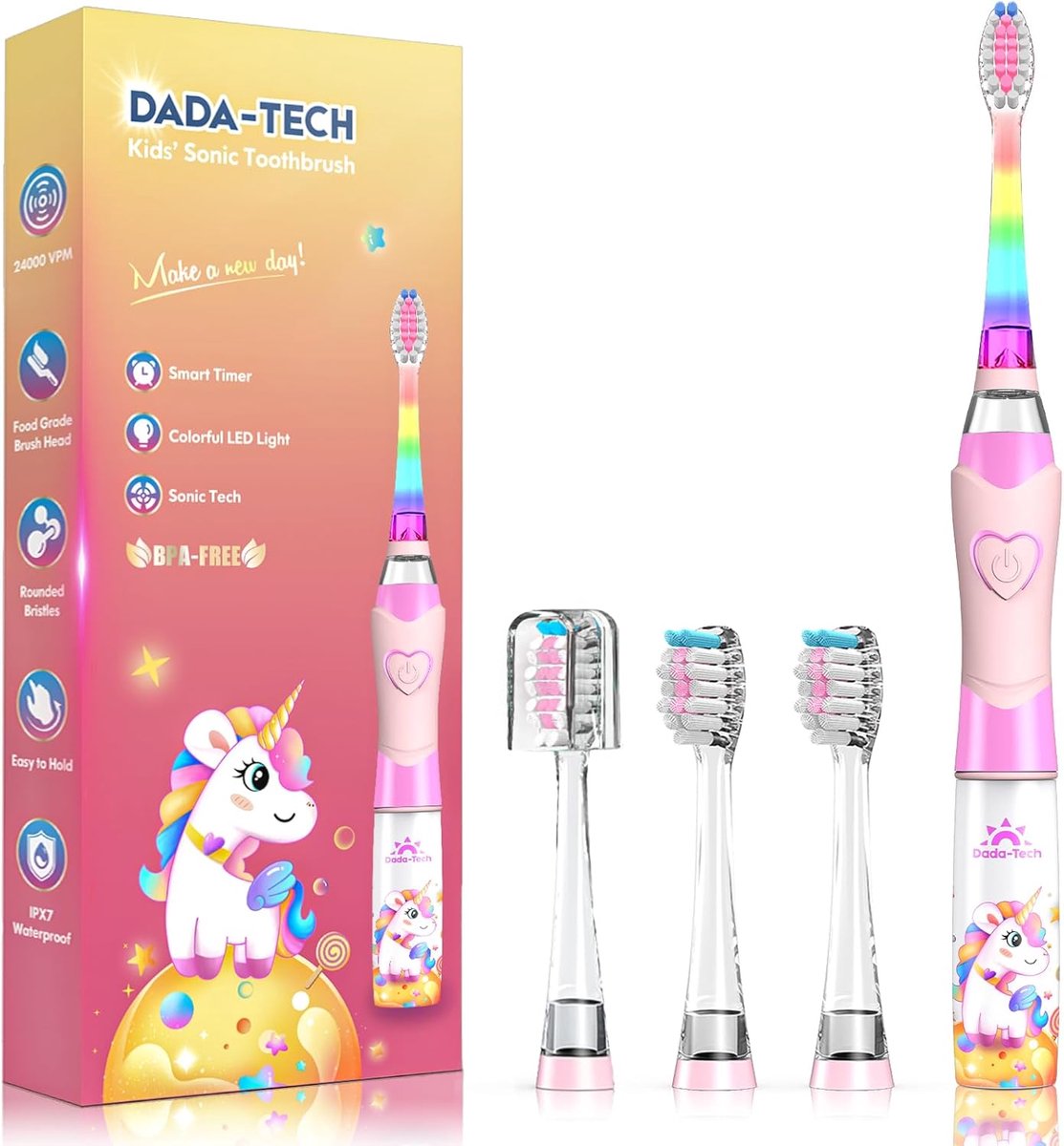 Elektrische Kinder Tandenborstel - Peuter Mondverzorging - Dagelijks Tandenpoetsen - Regenboog LED Verlichting - 184 x 2 cm - Roze
