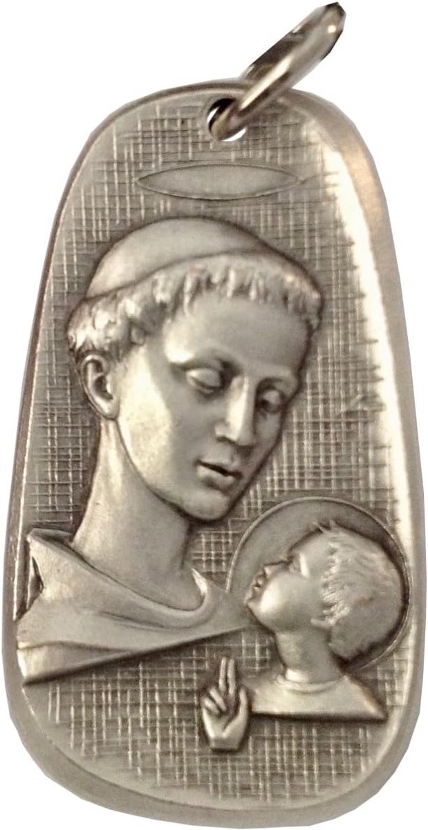 SAINT ANTHONY WITH JESUS CHILD MEDAL - MADE IN HIGH LIGHTING IN OLD ITALIAN STYLE - 100% MADE IN ITALY, Medium, Sterling Silver