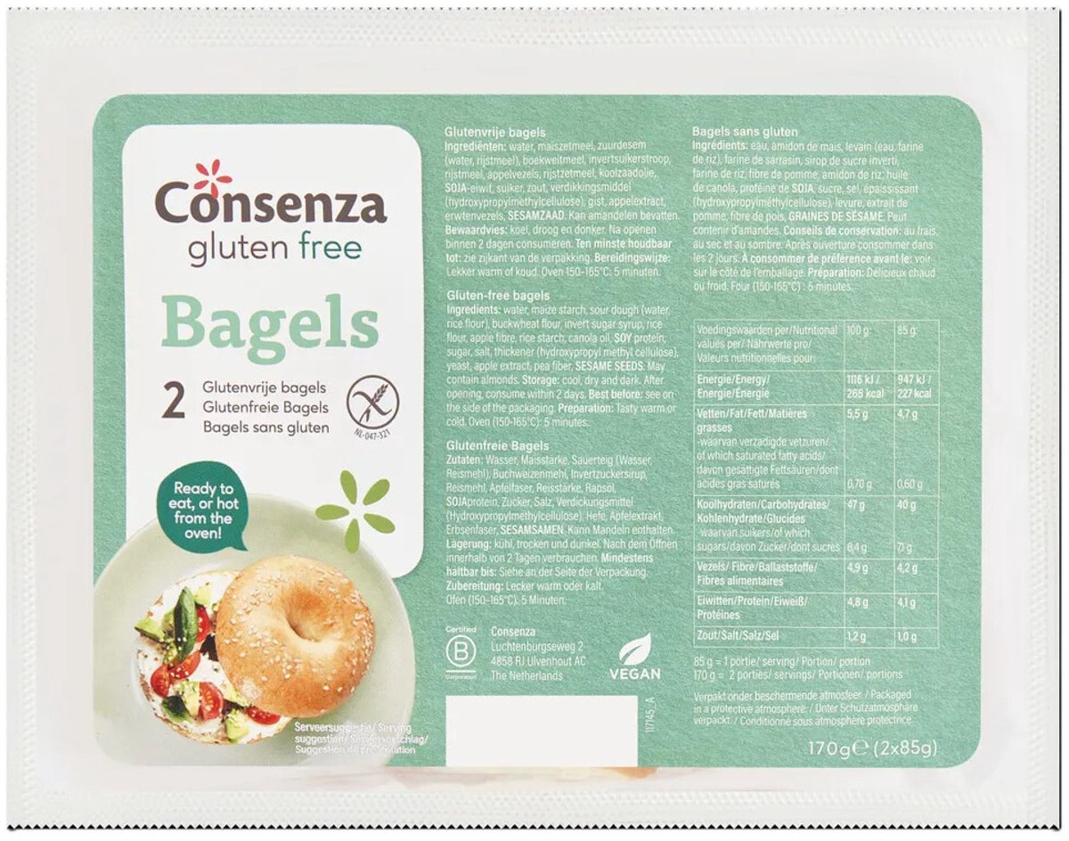 Consenza - Bagels Glutenvrij - 3 x 170 gr - Voordeelverpakking