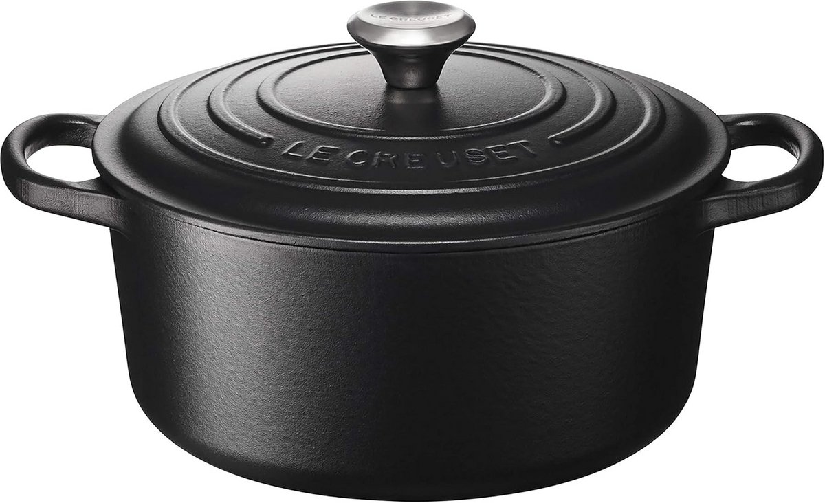 Gietijzeren Ronde Braadpan met Deksel 22 cm Mat Zwart 3.3L