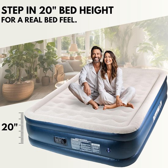 Luchtmatras Queen - Opblaasbaar Bed - Kamperen en Reizen - Ingebouwde pomp - Queen - Blauw — afbeelding 3