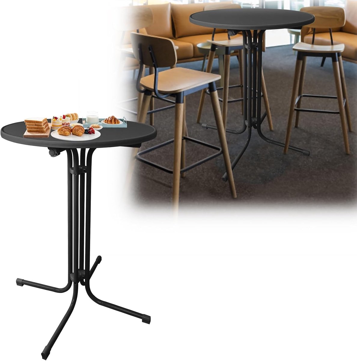 Inklapbare Bartafel - Bistrotafel Rond - Buiten en Binnen - Stabiel Gepoedercoat Frame - 80 cm Diameter 110 cm Hoog
