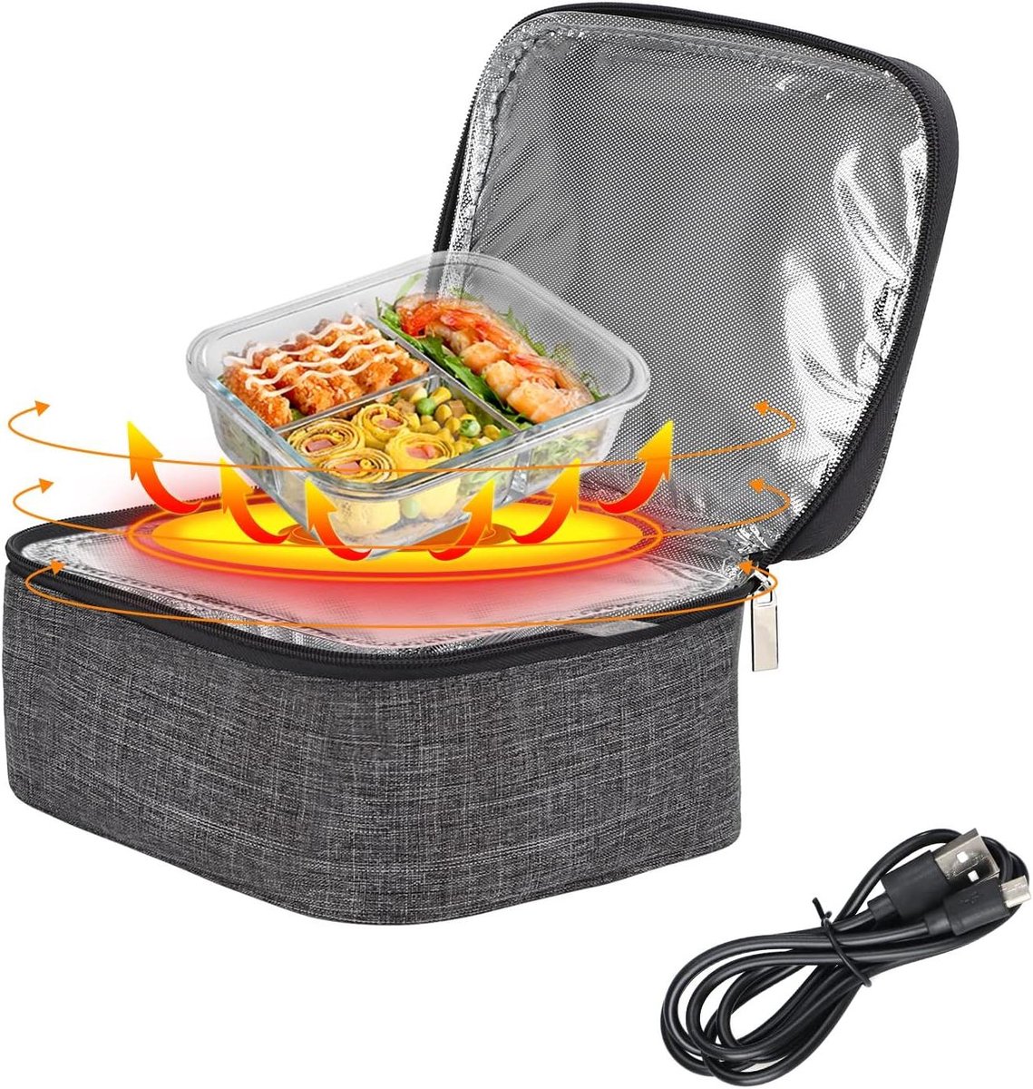 Verwarmde Lunchbox - Draagbare Oven - Warm Eten - Snelle Verwarming - 21x16x8cm - Grijs