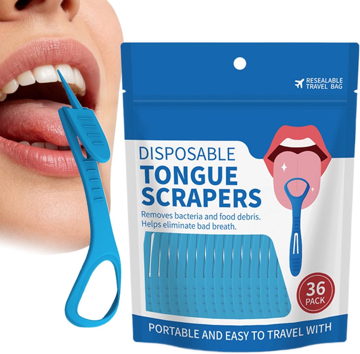 Tongschraper Set - Mondverzorging - Frisse Adem - Dubbele Actie Reiniger - 19 cm Lengte - Blauw