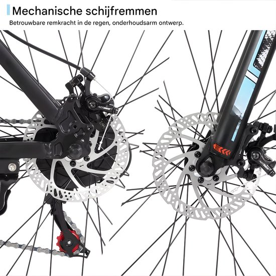 Mountainbike - Voor heren en dames - Hardtail, 21 versnellingen, schijfremmen - 66 cm / 70 cm wielen, zwart, aluminium frame — afbeelding 5