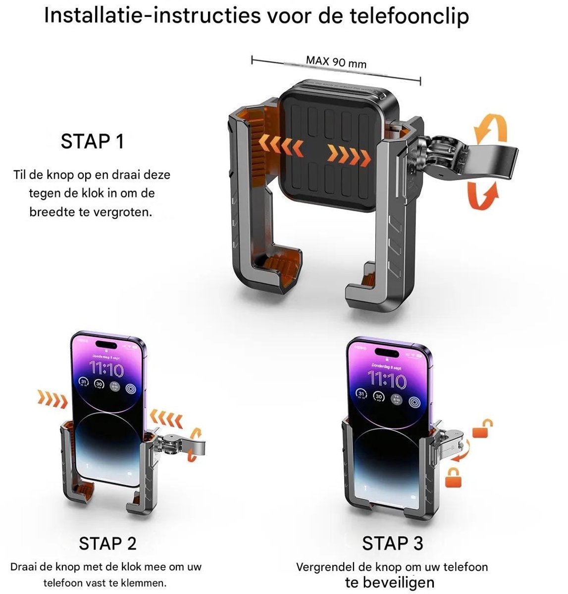 carmdering - Motorfiets Telefoonhouder - Stuur Mobiele Houder - Fietsaccessoire - Geen Geblokkeerde Camera - 360 Graden Rotatie - Legering En Siliconen - Anti Trilling Systeem - Veilig Navigeren Onderweg - 1 Stuk